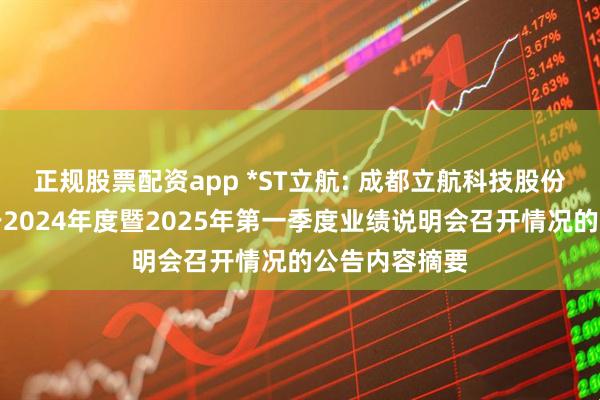 正规股票配资app *ST立航: 成都立航科技股份有限公司关于2024年度暨2025年第一季度业绩说明会召开情况的公告内容摘要